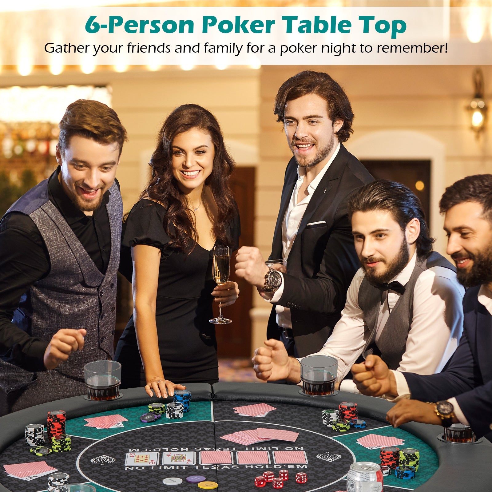 Portable 48 Inch 6-Player Foldable Poker Table Top Round Game Mat, Green Game Room at Gallery Canada