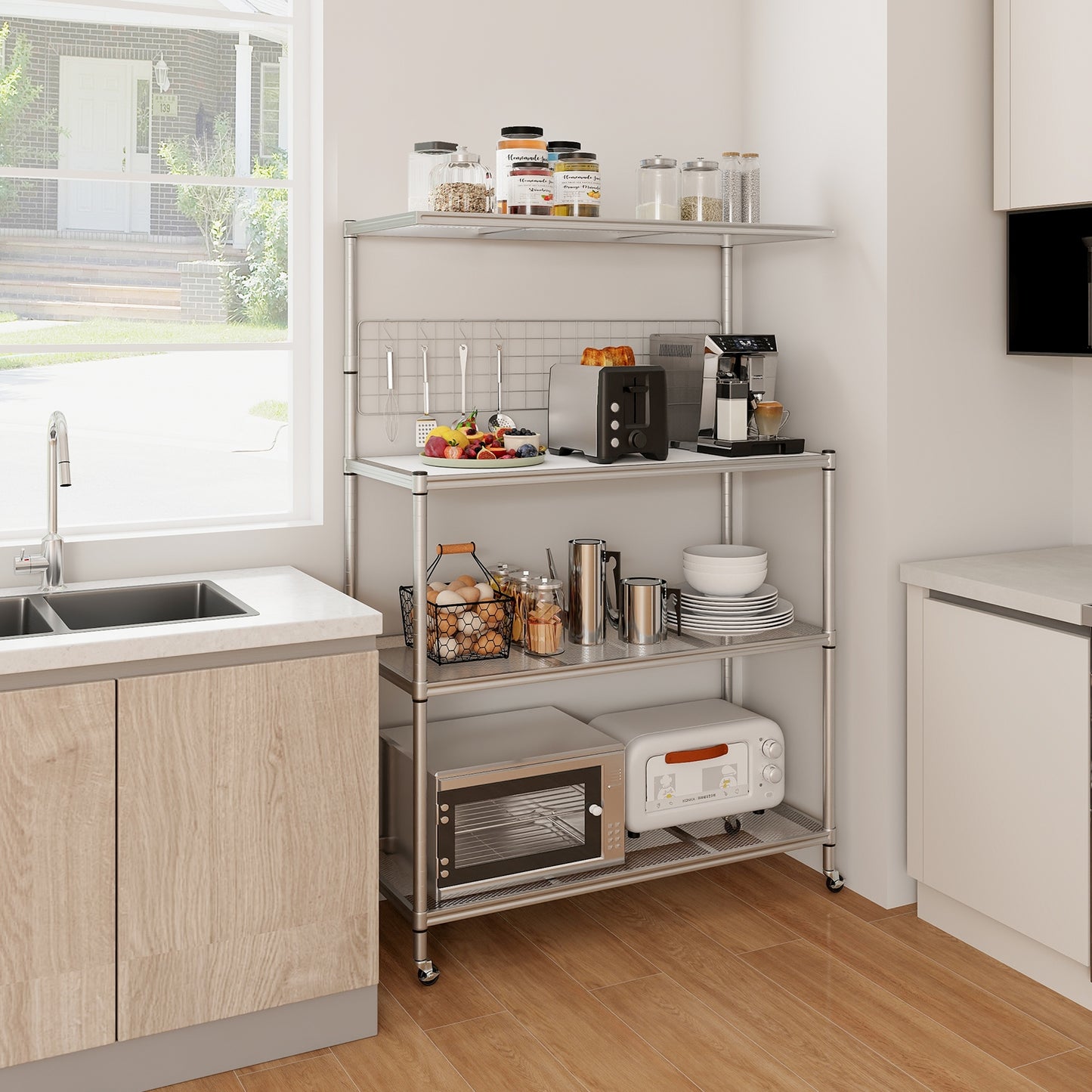 4-Tier Bakers Rack on Wheels with Adjustable Shelves, Silver Baker's Racks at Gallery Canada