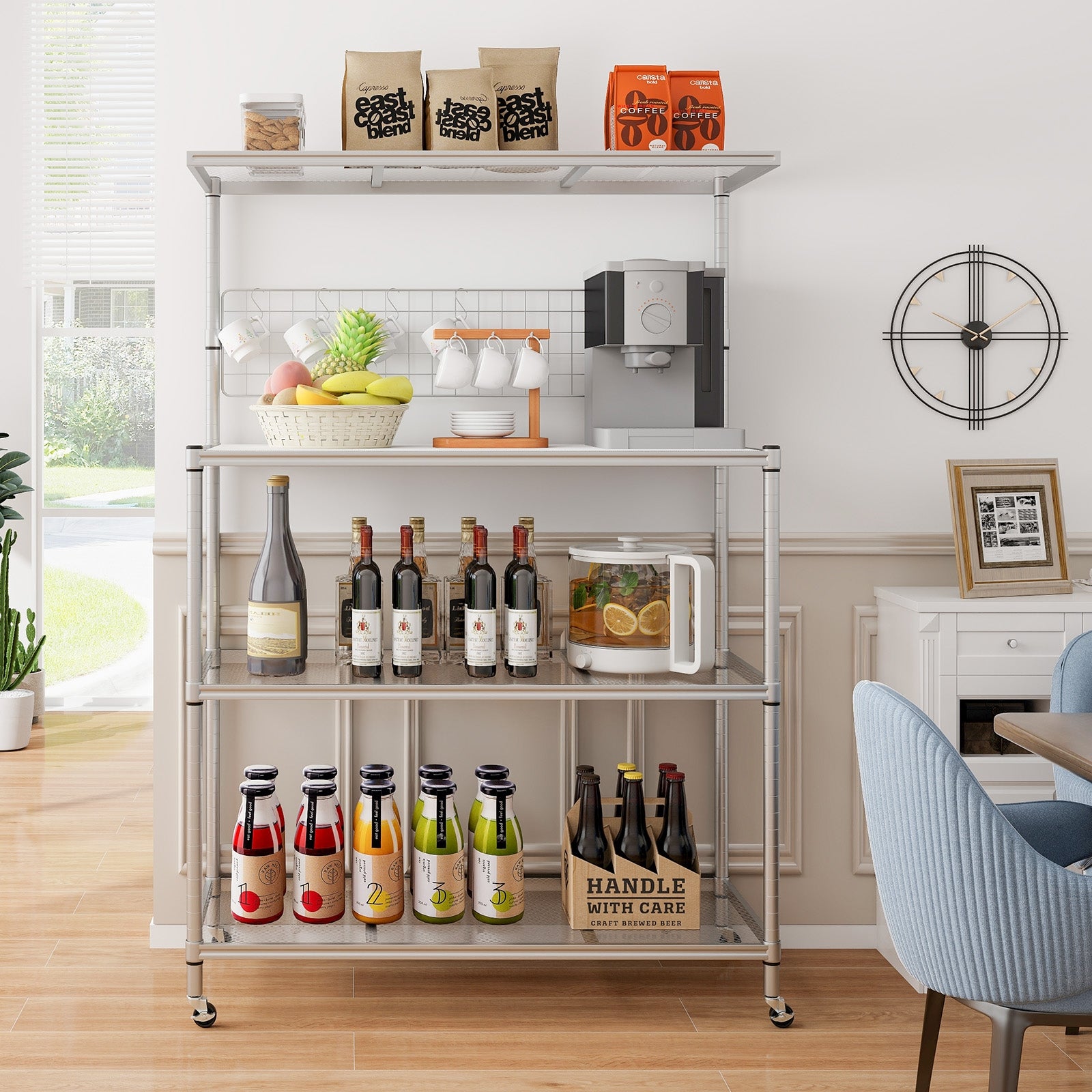 4-Tier Bakers Rack on Wheels with Adjustable Shelves, Silver Baker's Racks at Gallery Canada