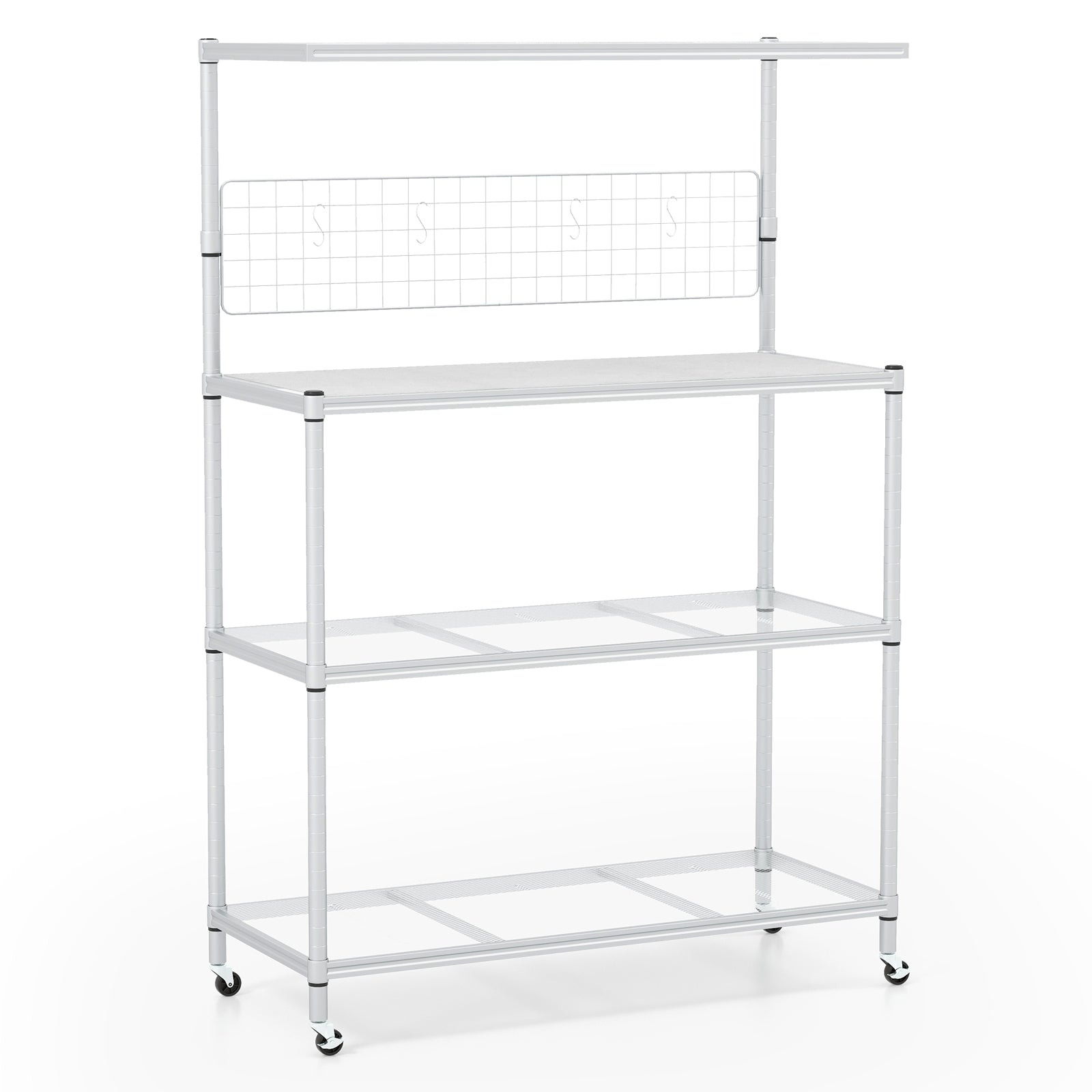 4-Tier Bakers Rack on Wheels with Adjustable Shelves, Silver Baker's Racks Silver at Gallery Canada