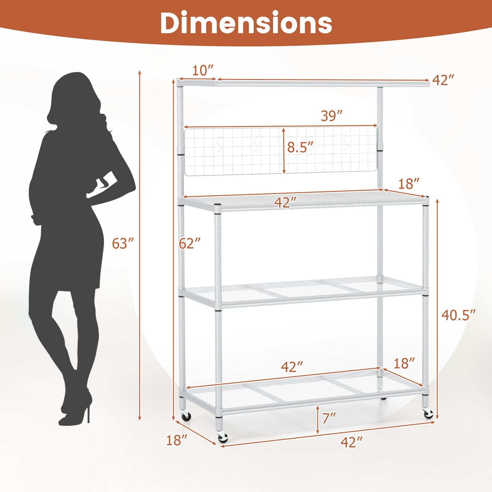 4-Tier Bakers Rack on Wheels with Adjustable Shelves, Silver Baker's Racks at Gallery Canada