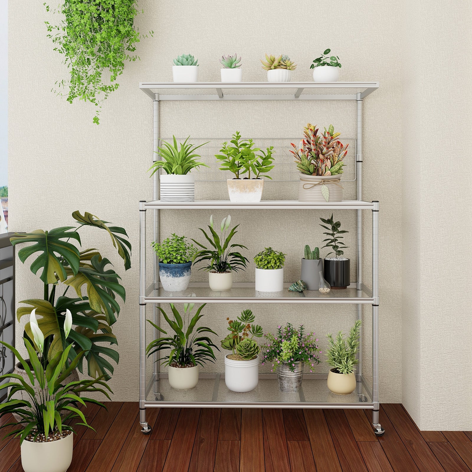 4-Tier Bakers Rack on Wheels with Adjustable Shelves, Silver Baker's Racks at Gallery Canada