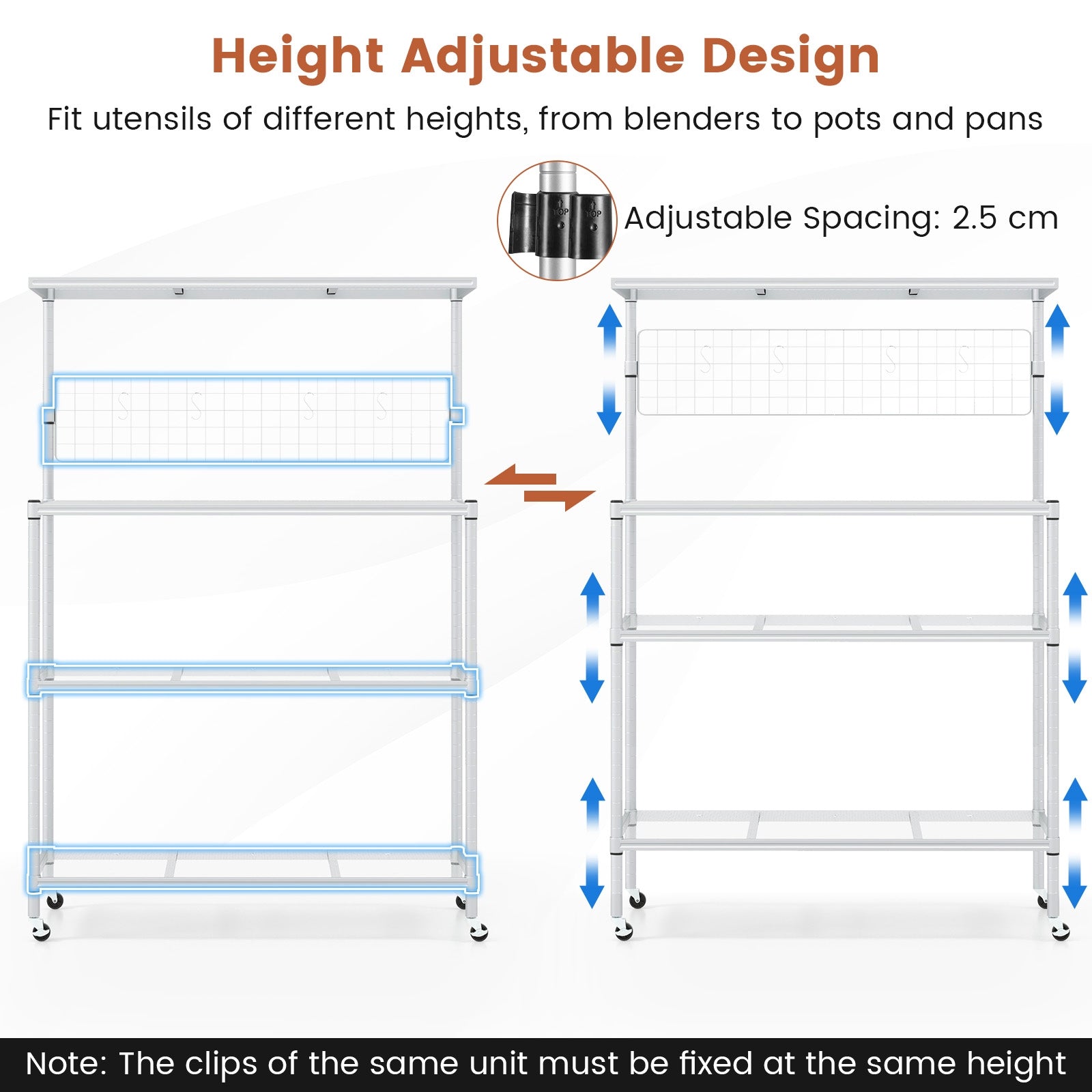 4-Tier Bakers Rack on Wheels with Adjustable Shelves, Silver Baker's Racks at Gallery Canada