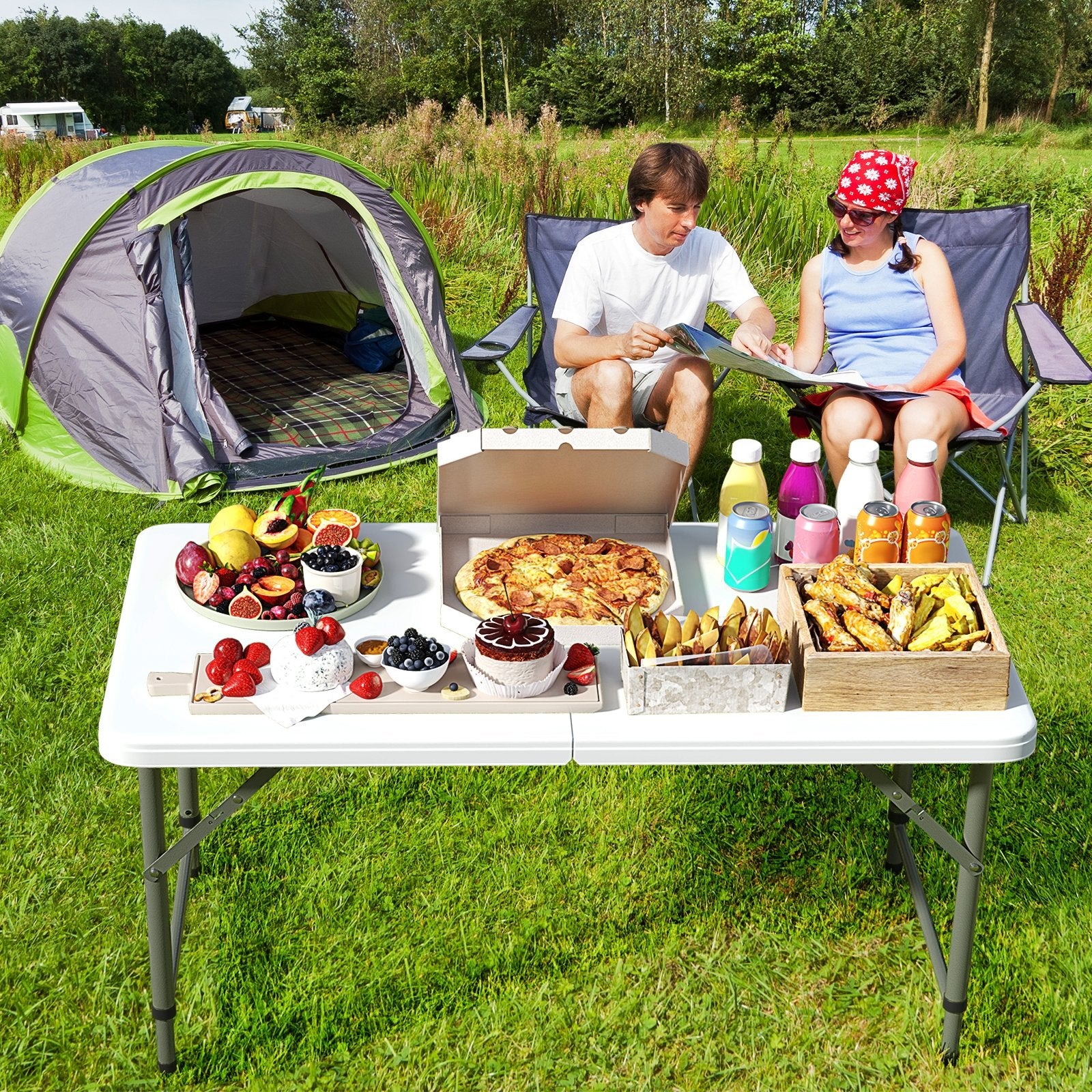 4 Feet Portable Camping Table with HDPE Tabletop and Metal Legs, White Camping Furniture at Gallery Canada