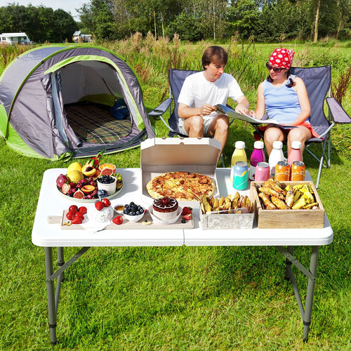 4 Feet Portable Camping Table with HDPE Tabletop and Metal Legs, White