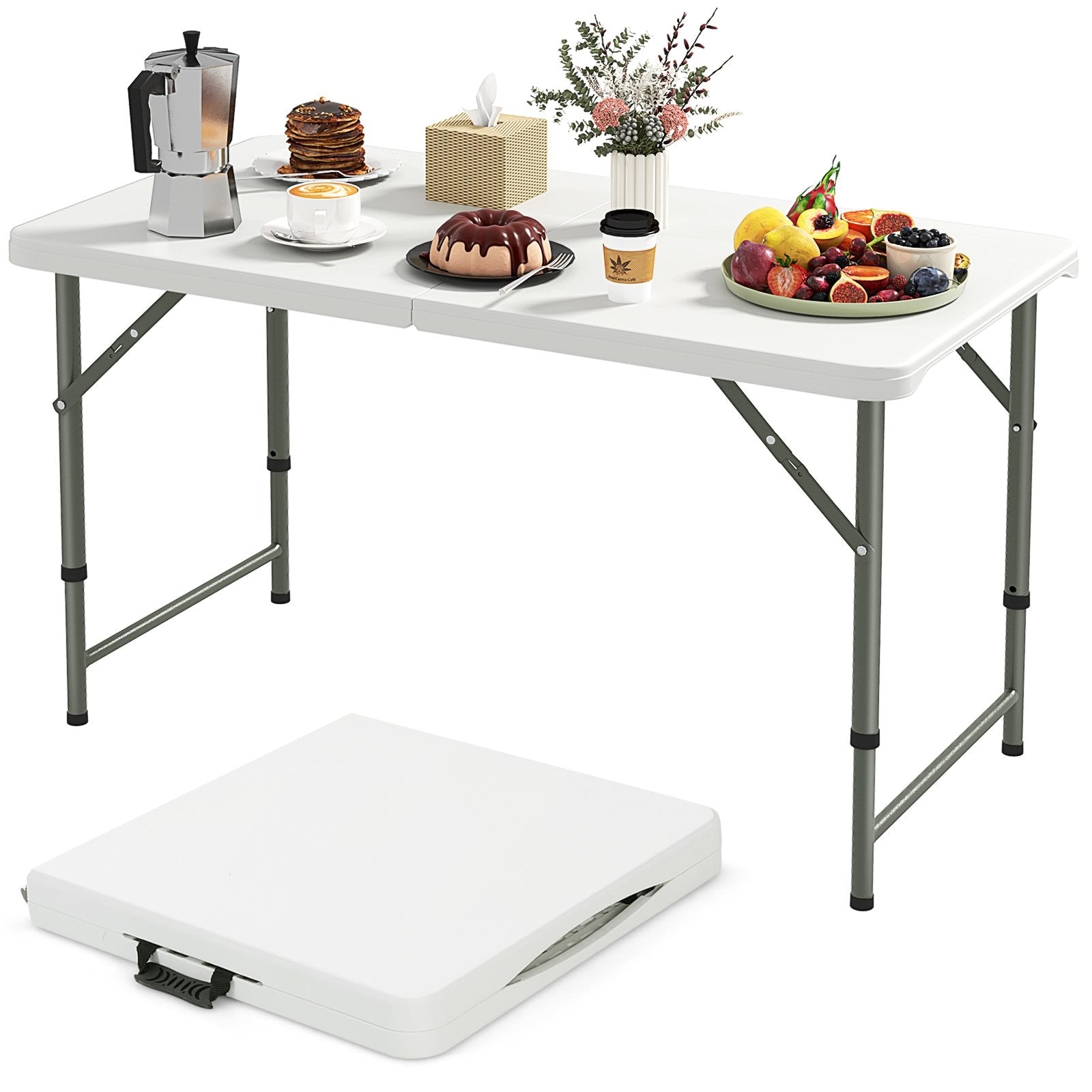 4 Feet Portable Camping Table with HDPE Tabletop and Metal Legs, White Camping Furniture at Gallery Canada