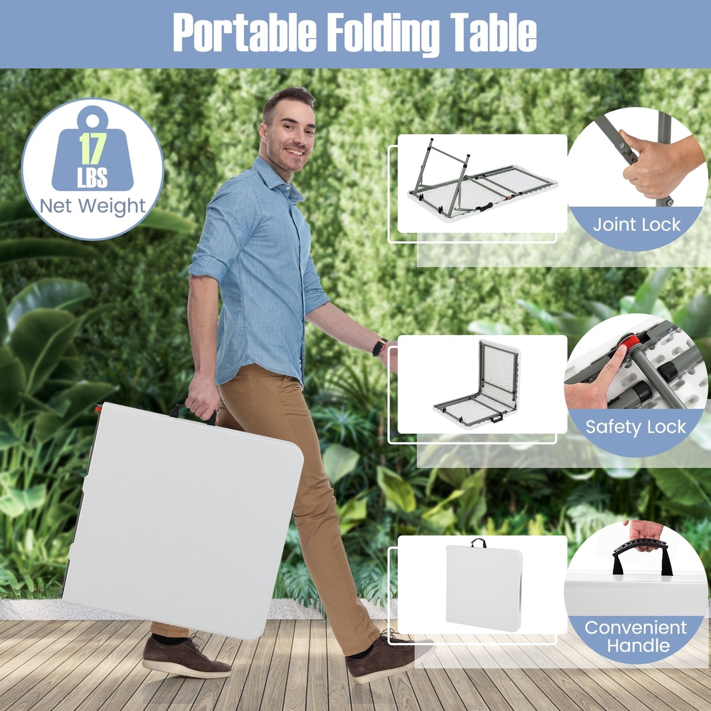 4 Feet Portable Camping Table with HDPE Tabletop and Metal Legs, White Camping Furniture at Gallery Canada