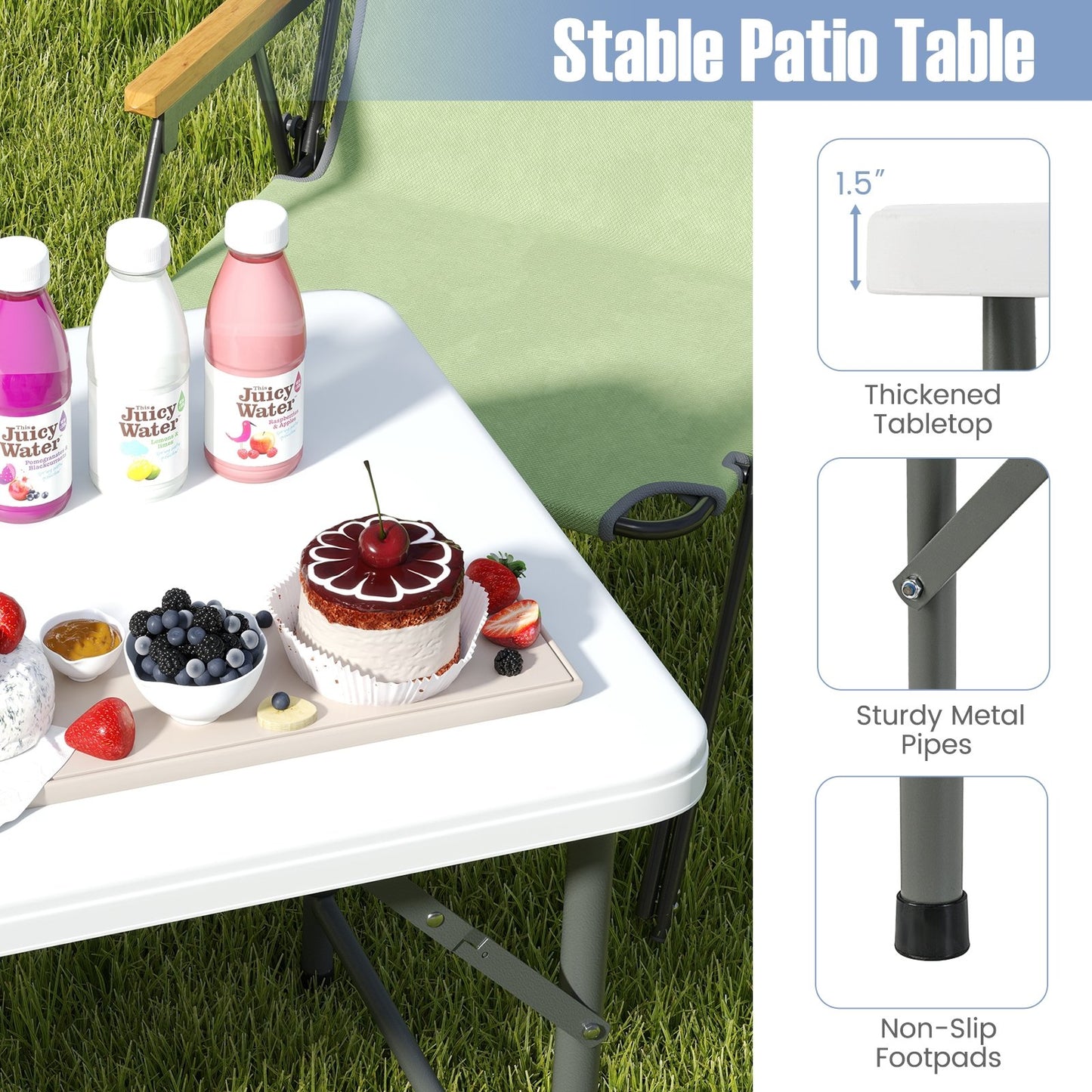 4 Feet Portable Camping Table with HDPE Tabletop and Metal Legs, White Camping Furniture at Gallery Canada