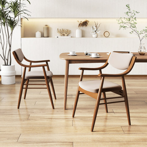 Wooden Dining Chair Set of 2 with Padded Seat and Back, Walnut