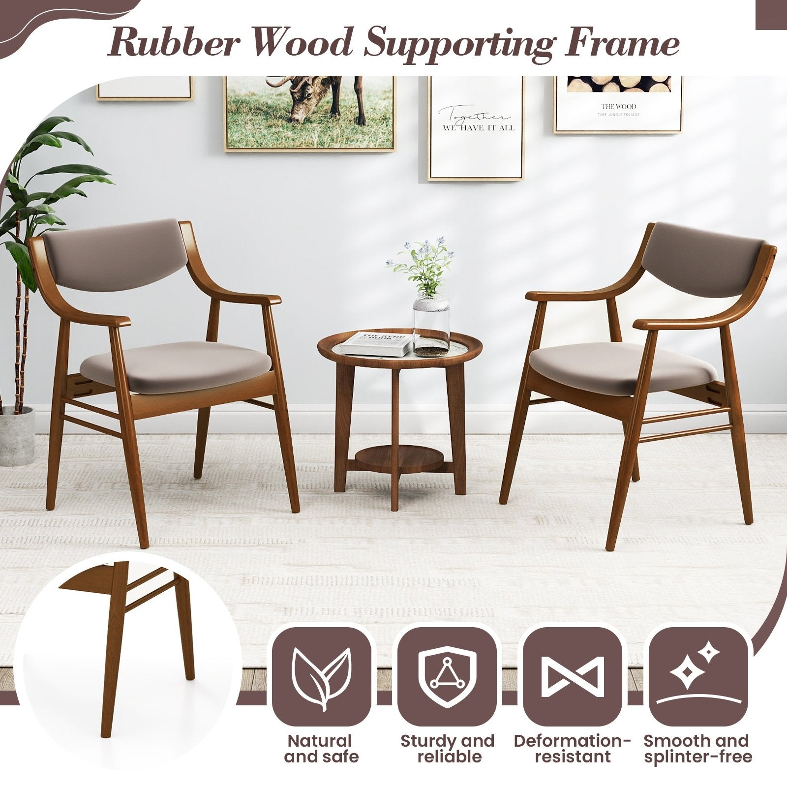 Wooden Dining Chair Set of 2 with Padded Seat and Back, Walnut Dining Chairs at Gallery Canada