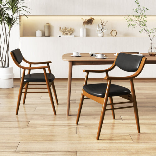 Wooden Dining Chair Set of 2 with Padded Seat and Back, Black