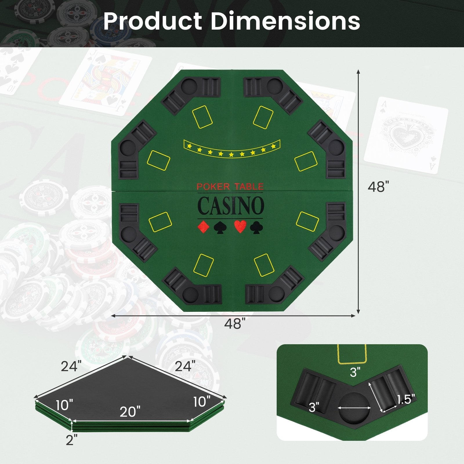 8-Player Foldable Poker Table Top with Carrying Bag, Green Game Room at Gallery Canada