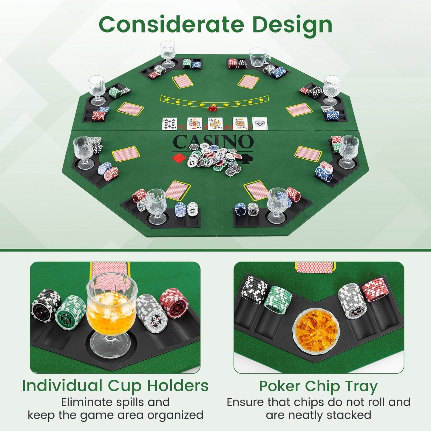 8-Player Foldable Poker Table Top with Carrying Bag, Green Game Room at Gallery Canada