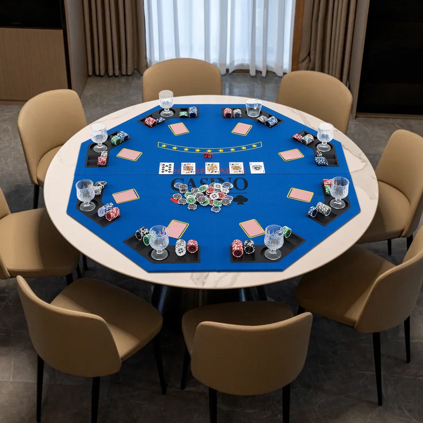 8-Player Foldable Poker Table Top with Carrying Bag, Blue Game Room at Gallery Canada