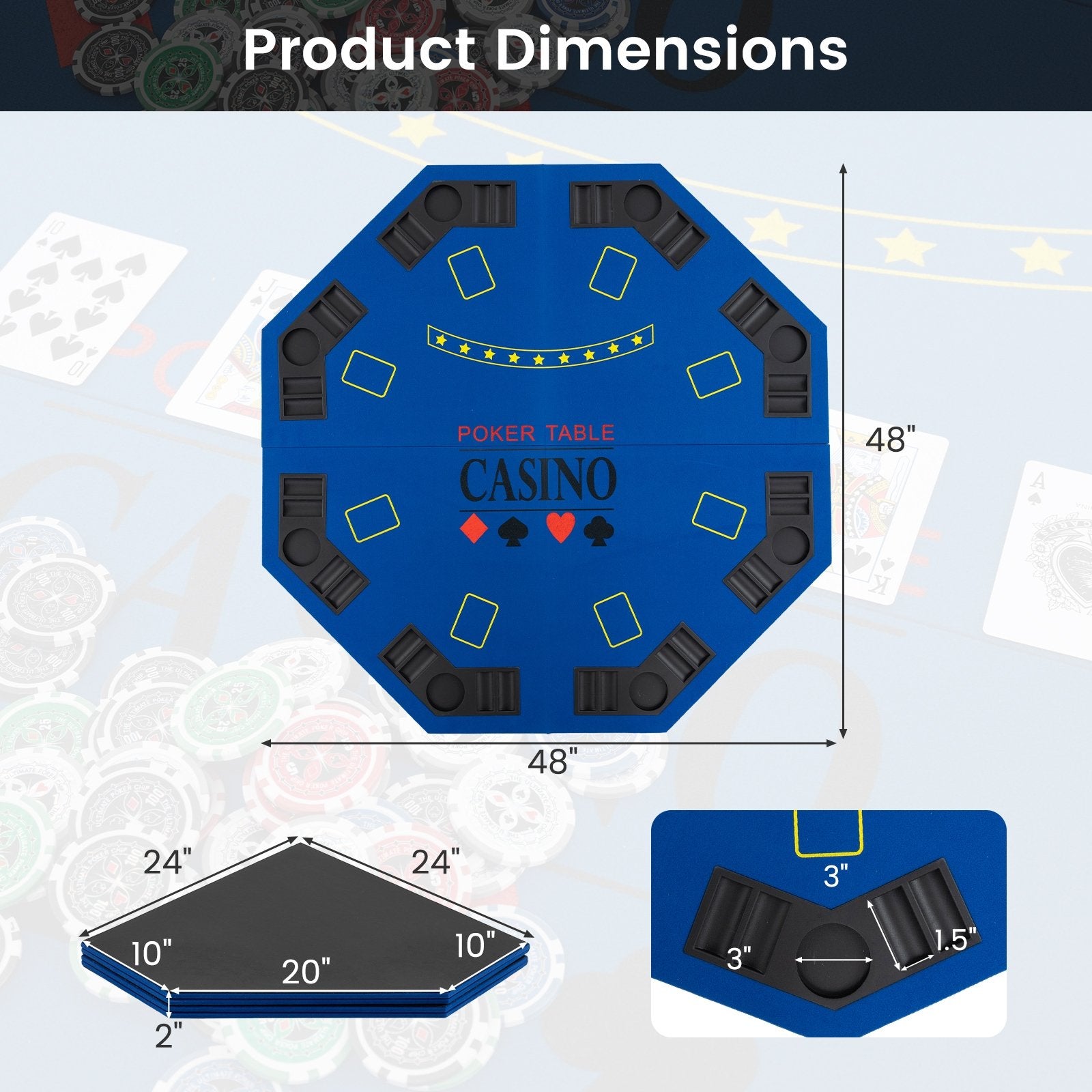 8-Player Foldable Poker Table Top with Carrying Bag, Blue Game Room at Gallery Canada