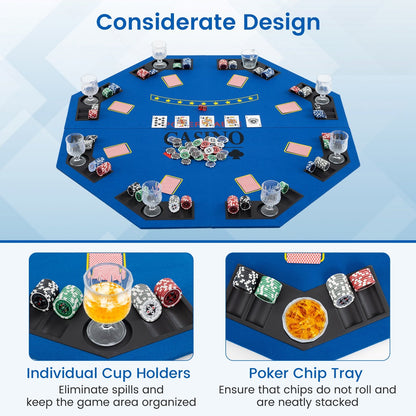 8-Player Foldable Poker Table Top with Carrying Bag, Blue Game Room at Gallery Canada