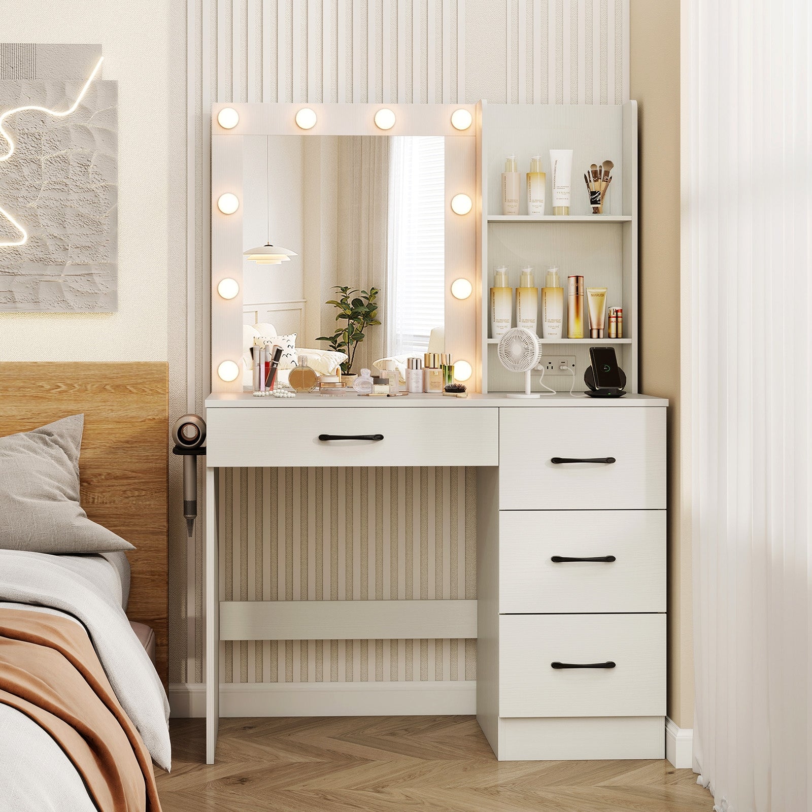 Vanity Desk with 3-Color Lights and Power Outlets, White Dressers & Chests at Gallery Canada