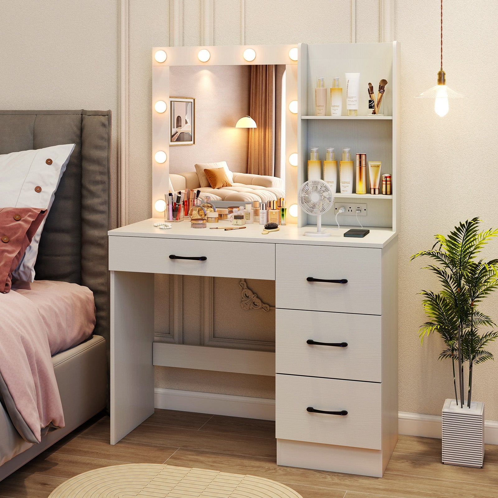 Vanity Desk with 3-Color Lights and Power Outlets, White Dressers & Chests at Gallery Canada