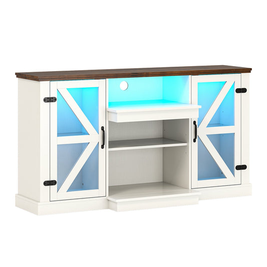 59 Inches Media Console Table with 3-Level Shelves and 22 Dynamic Modes, White Entertainment Centers & TV Stands White at Gallery Canada