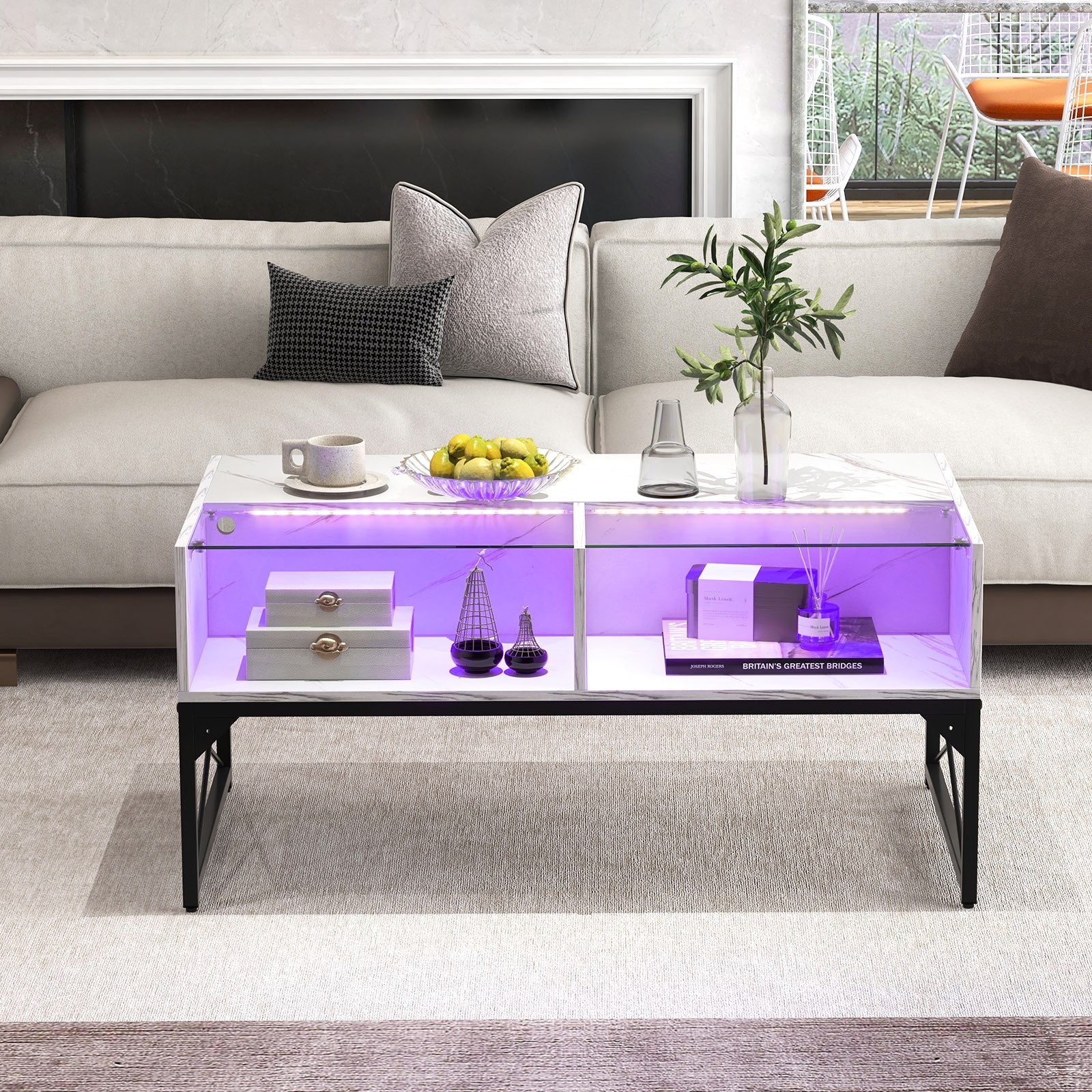 Center Table with Faux Marble and Tempered Glass Top, White Coffee Tables   at Gallery Canada