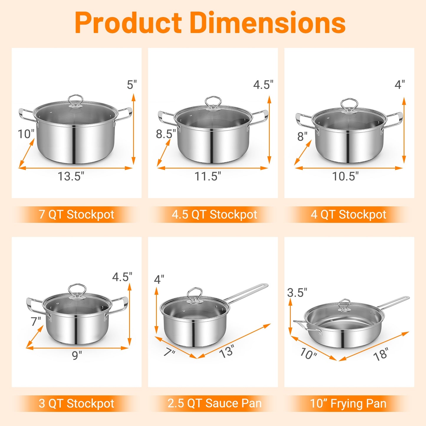 12 Piece Pots and Pans Set with Tempered Glass Lids and Handles, Silver Cookware & Bakeware at Gallery Canada