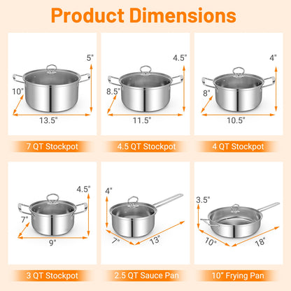 12 Piece Pots and Pans Set with Tempered Glass Lids and Handles, Silver Cookware & Bakeware at Gallery Canada