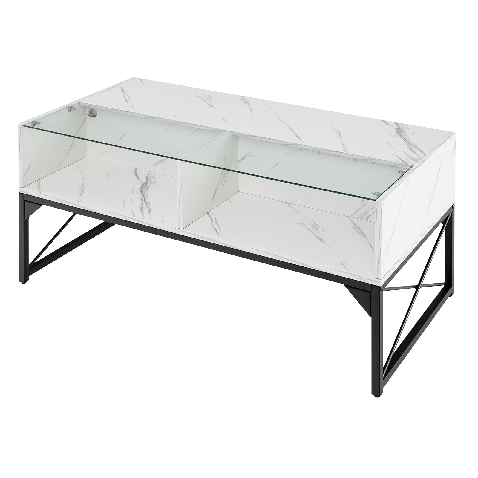 Center Table with Faux Marble and Tempered Glass Top, White Coffee Tables White  at Gallery Canada