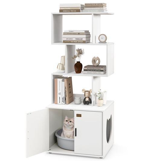 56 Inch Tall Cat Litter Box Enclosure with Storage, White Cat Houses White at Gallery Canada