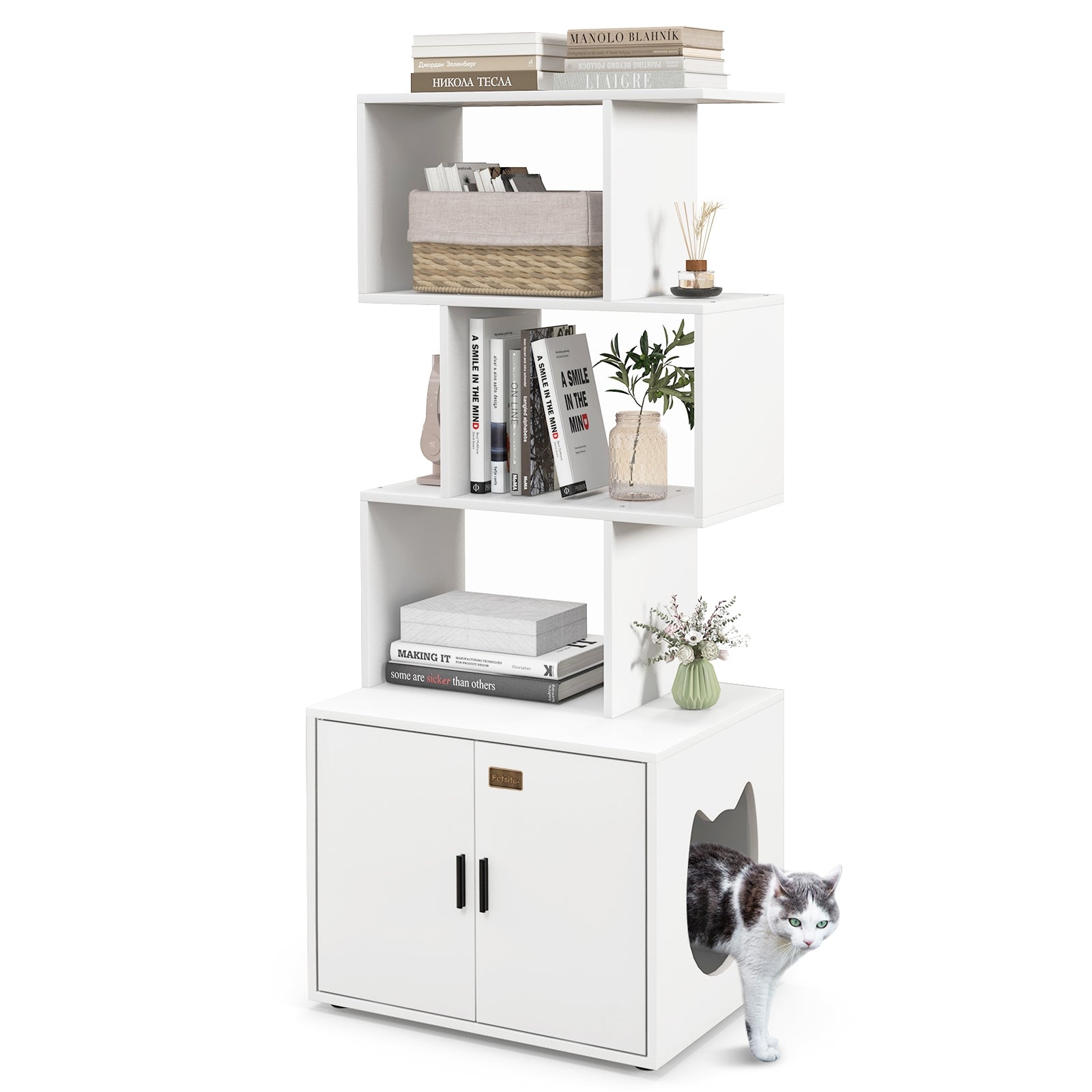 56 Inch Tall Cat Litter Box Enclosure with Storage, White Cat Houses at Gallery Canada
