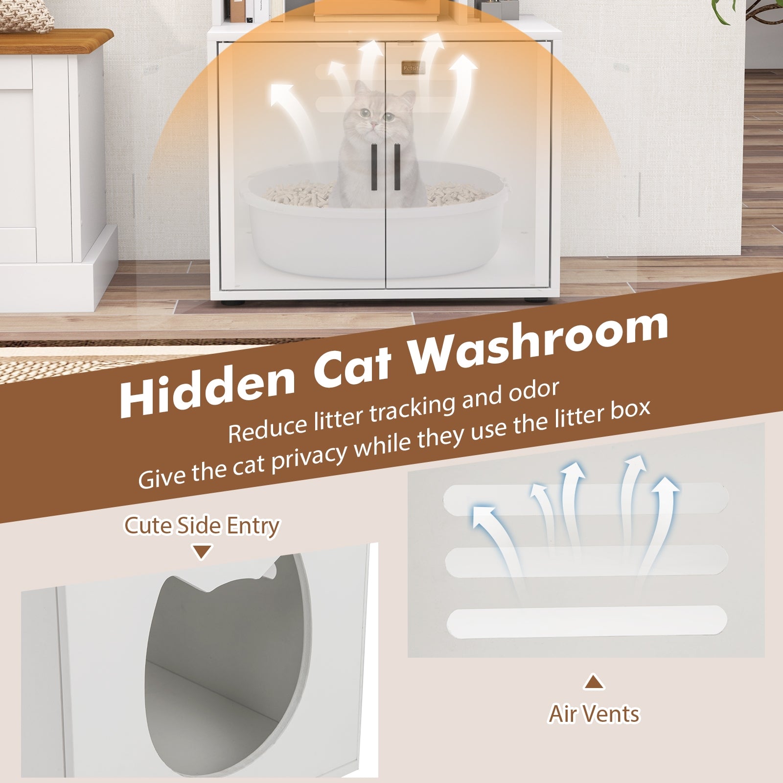 56 Inch Tall Cat Litter Box Enclosure with Storage, White Cat Houses at Gallery Canada
