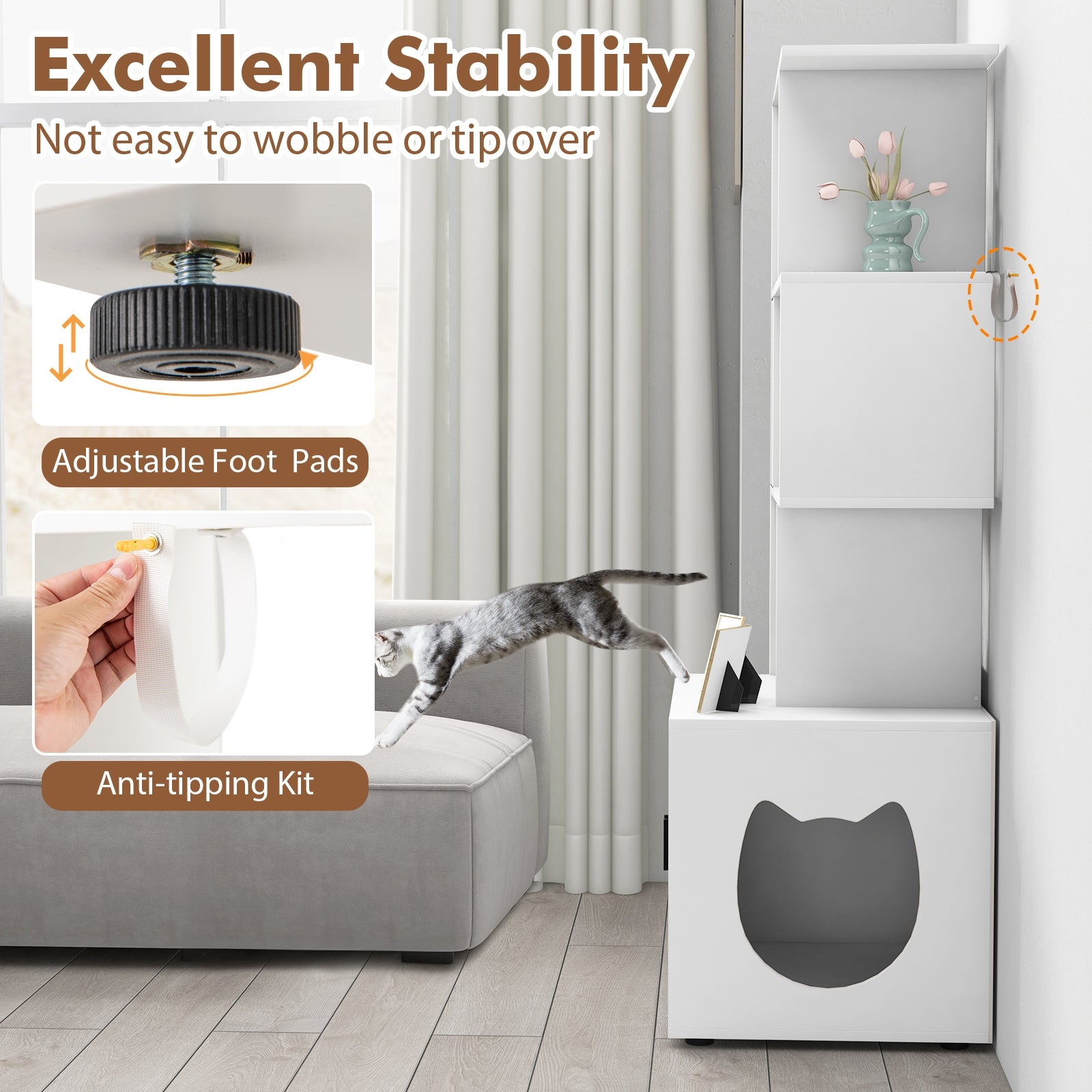 56 Inch Tall Cat Litter Box Enclosure with Storage, White Cat Houses at Gallery Canada