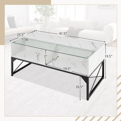 Center Table with Faux Marble and Tempered Glass Top, White Coffee Tables   at Gallery Canada