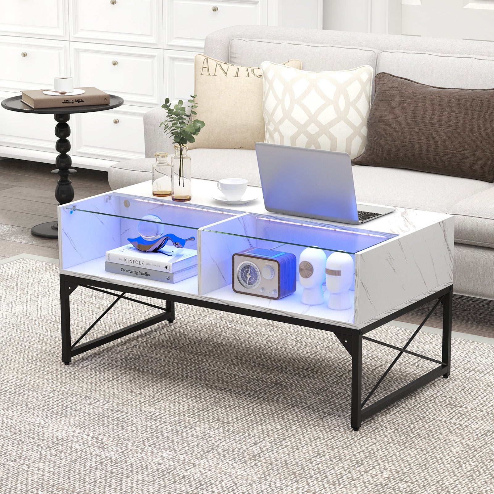 Center Table with Faux Marble and Tempered Glass Top, White Coffee Tables   at Gallery Canada