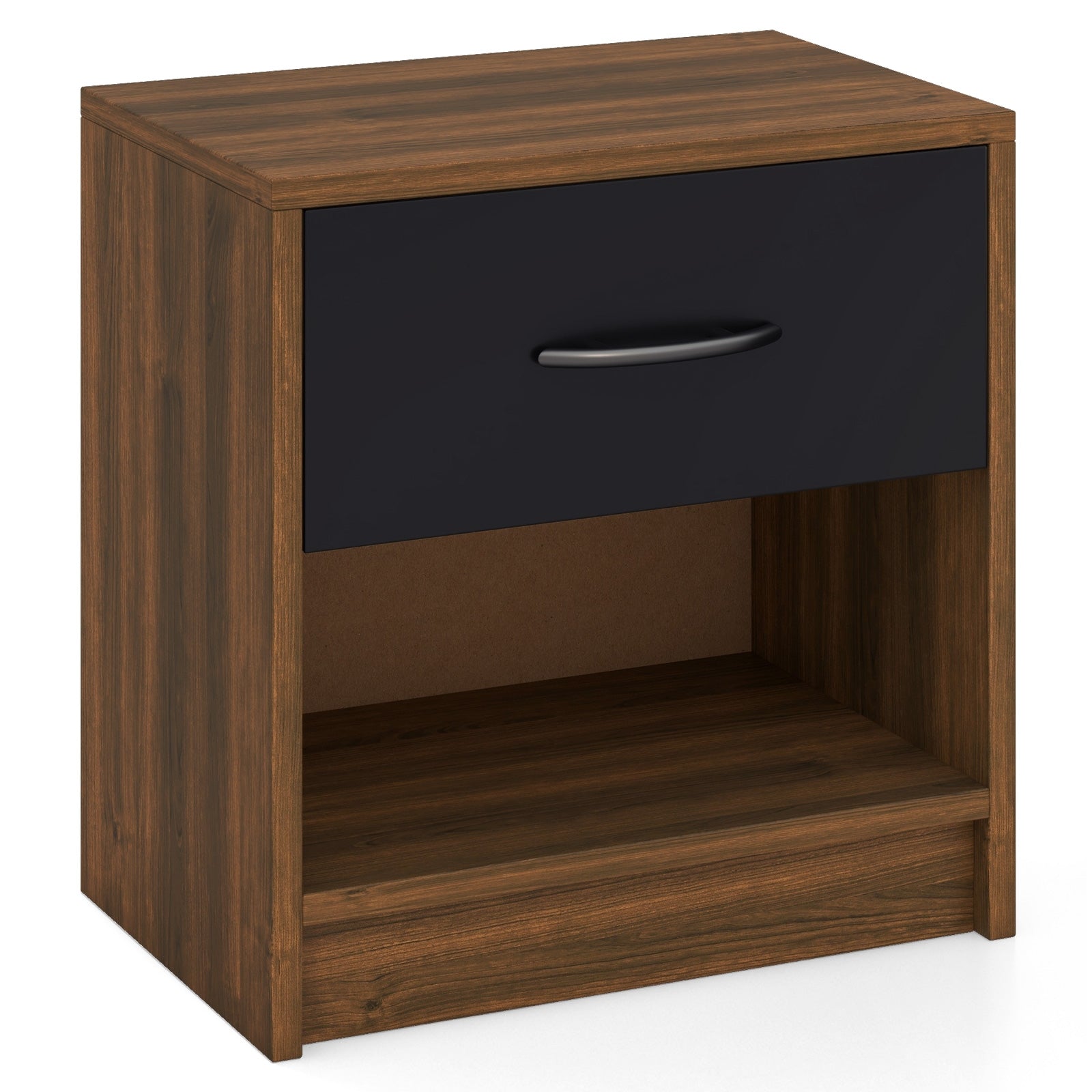 Bedside Table Nightstand with Drawer and Open Storage Shelf, Brown Nightstands Brown at Gallery Canada