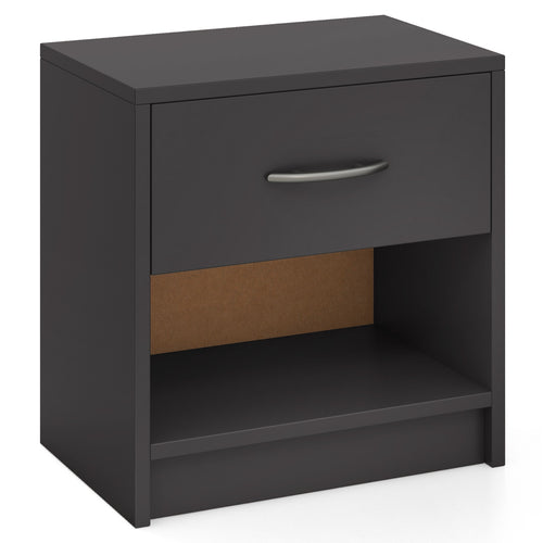 Bedside Table Nightstand with Drawer and Open Storage Shelf, Gray