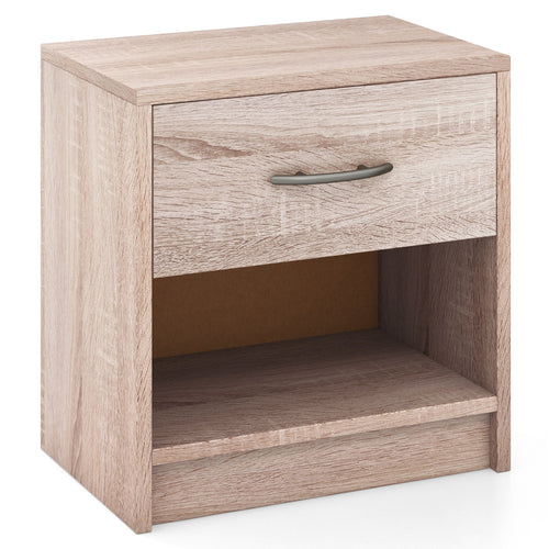 Bedside Table Nightstand with Drawer and Open Storage Shelf, Natural