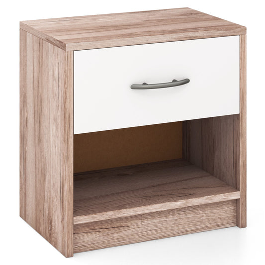 Bedside Table Nightstand with Drawer and Open Storage Shelf, Oak Nightstands Oak at Gallery Canada