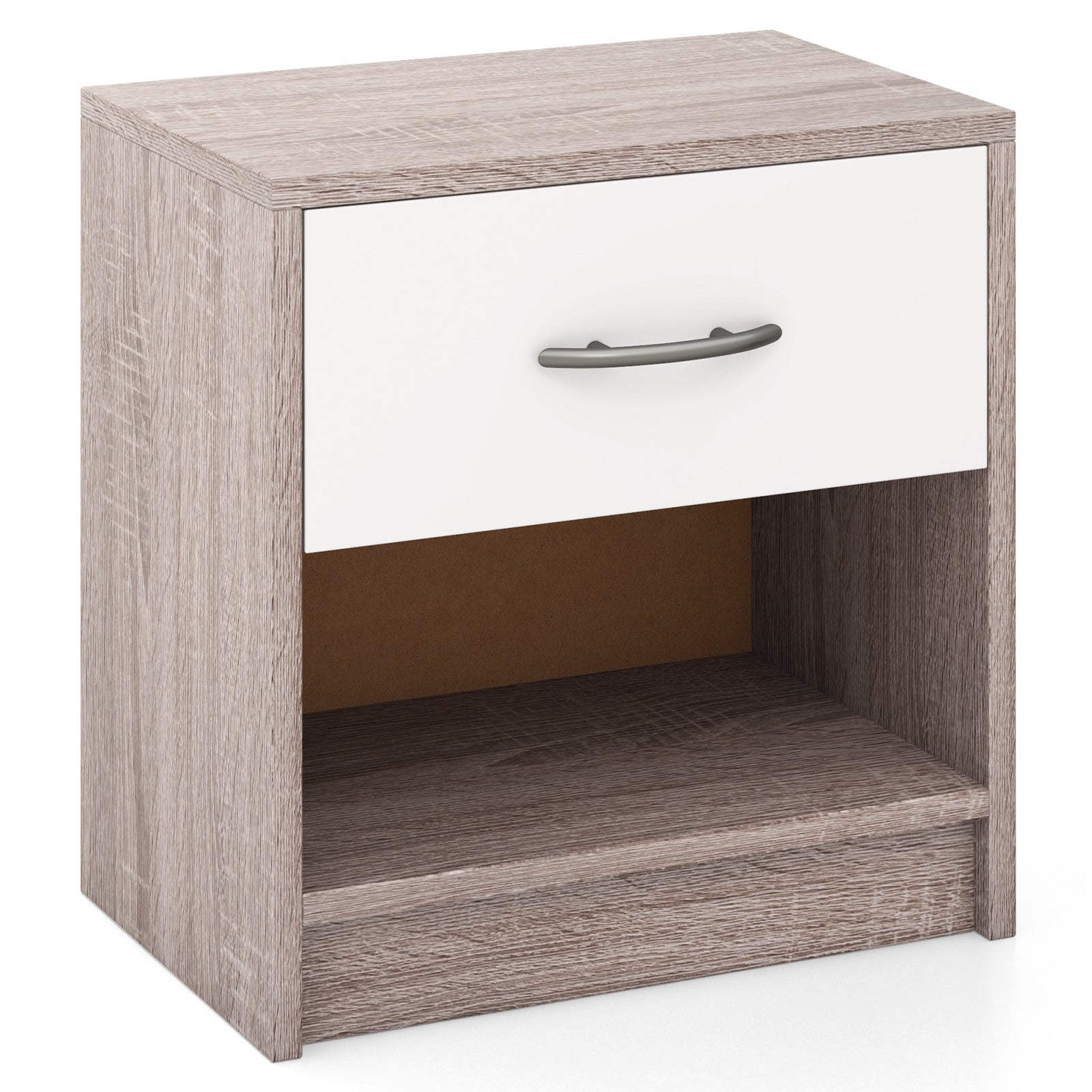 Bedside Table Nightstand with Drawer and Open Storage Shelf, Light Gray Nightstands Light Gray at Gallery Canada