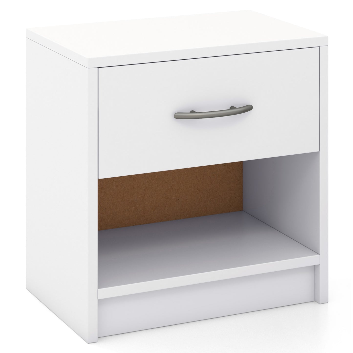 Bedside Table Nightstand with Drawer and Open Storage Shelf, White Nightstands White at Gallery Canada