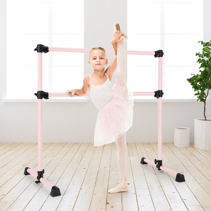 4 Feet Double Ballet Barre Bar with Adjustable Height, Pink Yoga Accessories at Gallery Canada