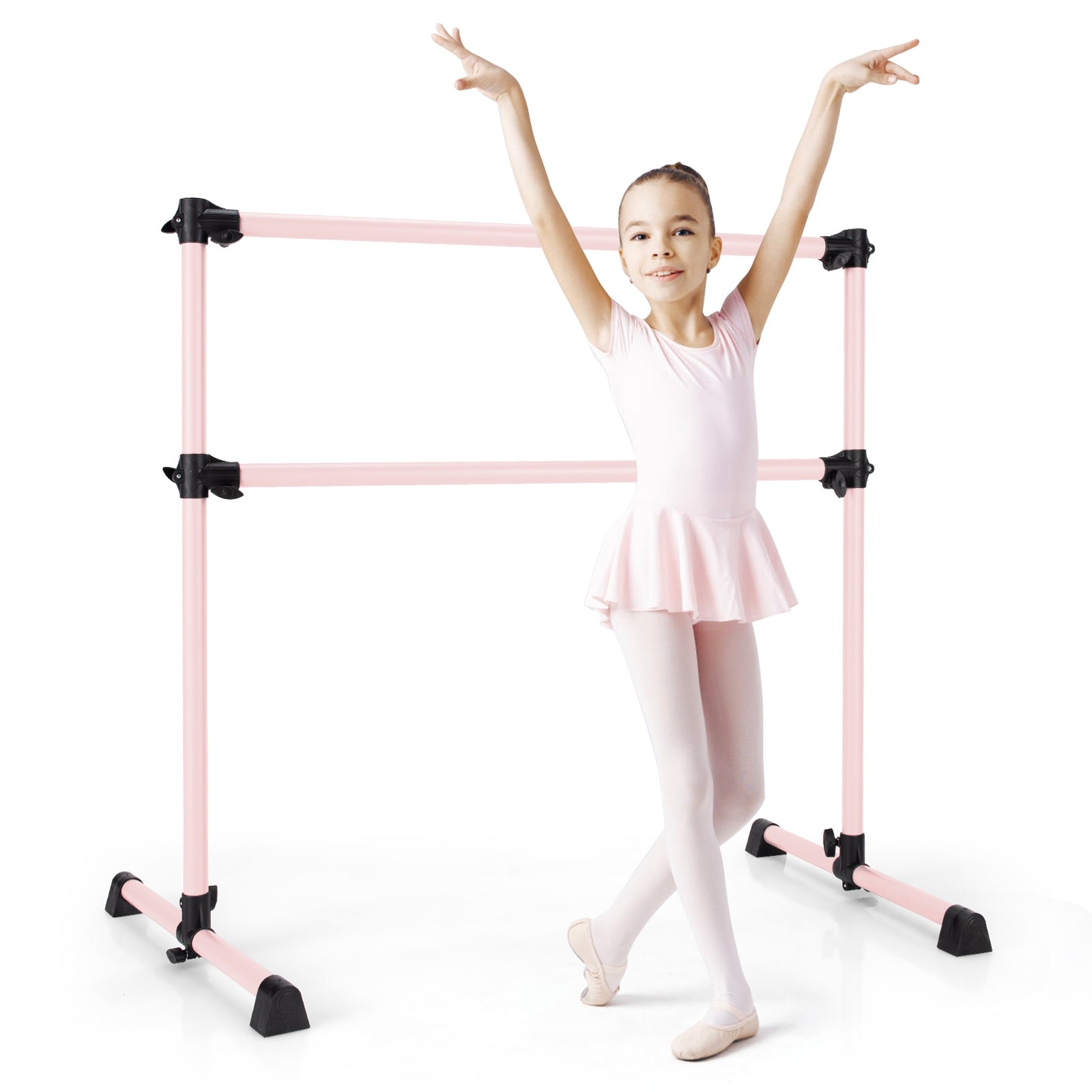 4 Feet Double Ballet Barre Bar with Adjustable Height, Pink Yoga Accessories at Gallery Canada