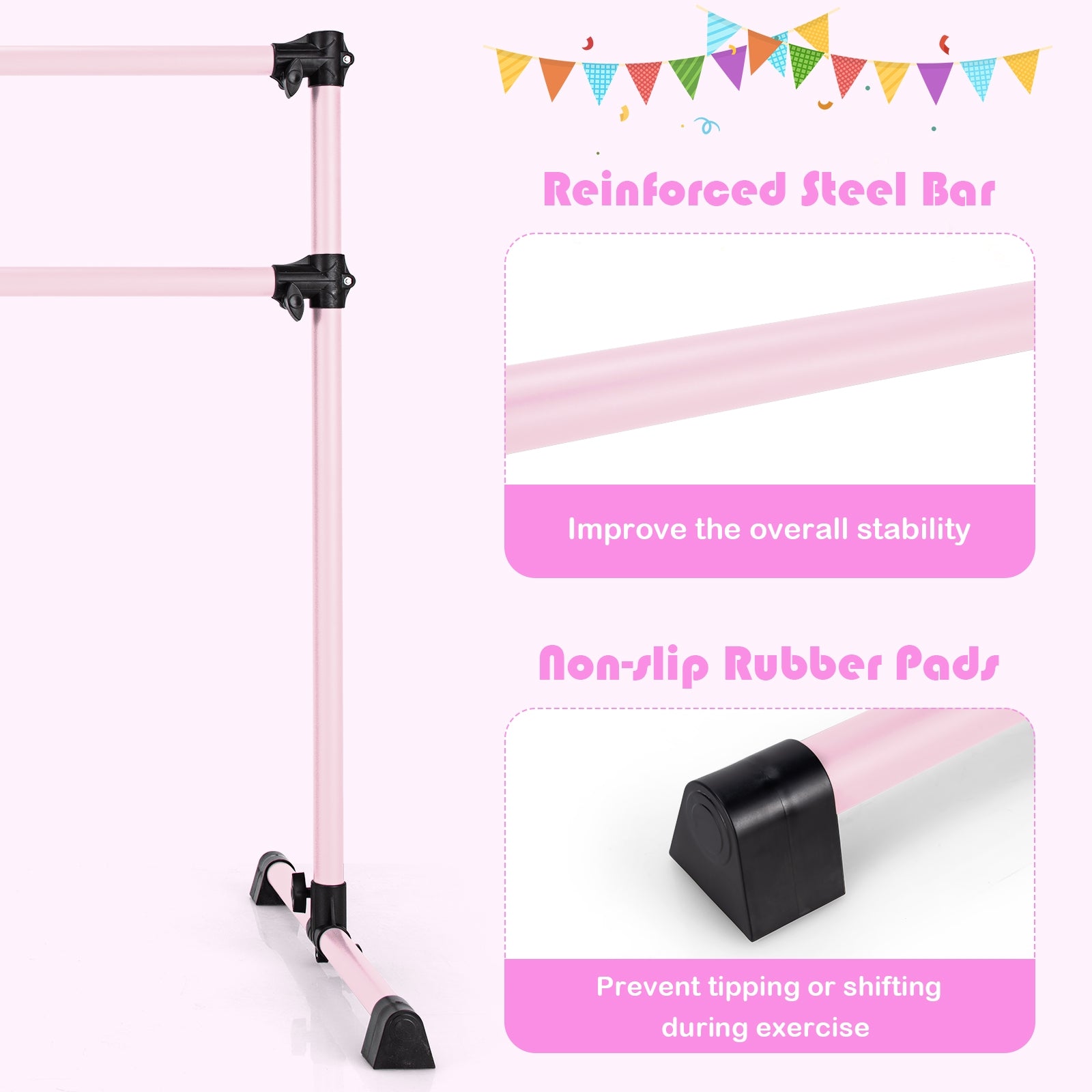 4 Feet Double Ballet Barre Bar with Adjustable Height, Pink Yoga Accessories at Gallery Canada