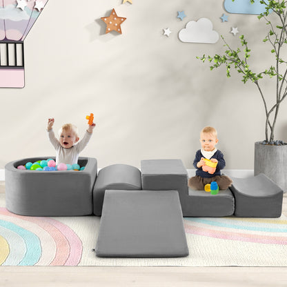 5-Piece Climb and Crawl Playset with Ball Pit for Kids, Gray Baby Gyms & Playmats at Gallery Canada