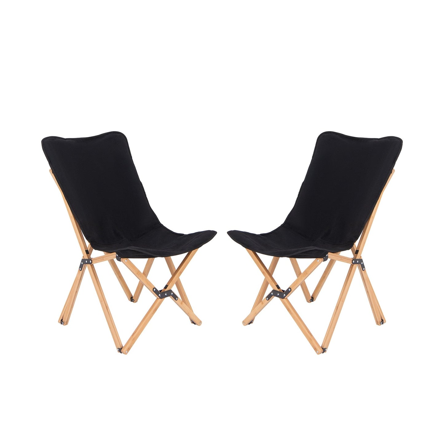 Set of 2 Bamboo Dorm Chair with Storage Pocket for Camping and Fishing, Black Camping Furniture Black  at Gallery Canada