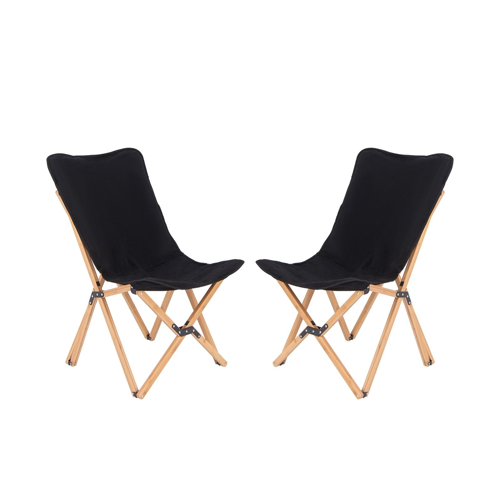 Set of 2 Bamboo Dorm Chair with Storage Pocket for Camping and Fishing, Black Camping Furniture Black  at Gallery Canada