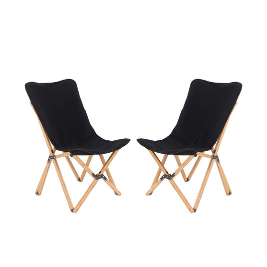 Set of 2 Bamboo Dorm Chair with Storage Pocket for Camping and Fishing, Black Camping Furniture Black  at Gallery Canada