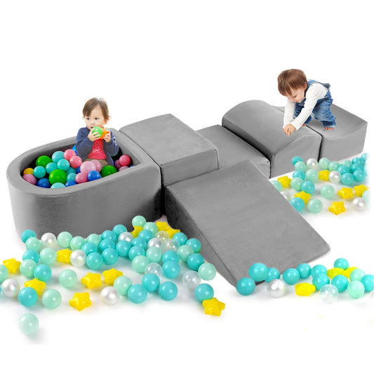 5-Piece Climb and Crawl Playset with Ball Pit for Kids, Gray Baby Gyms & Playmats Gray at Gallery Canada