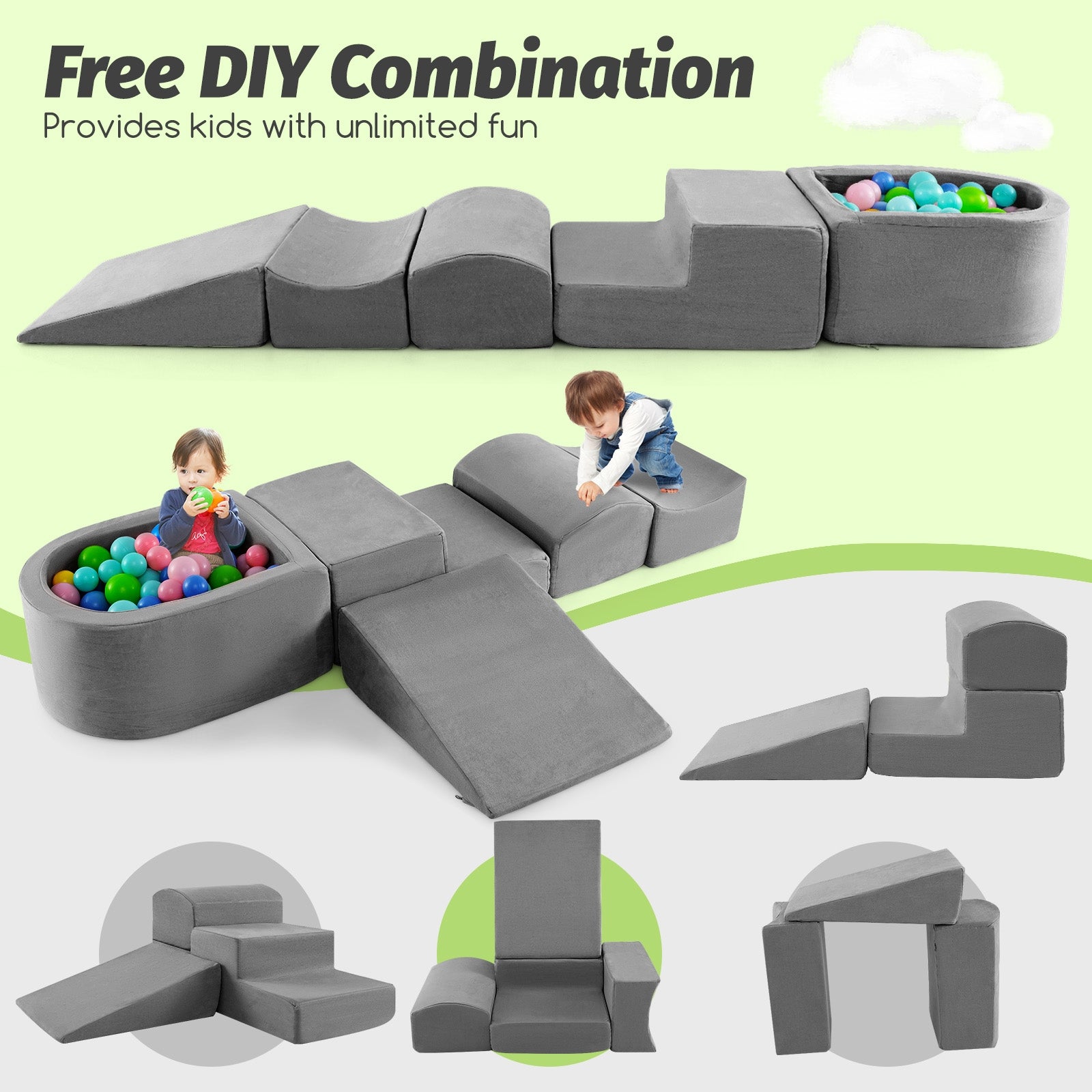 5-Piece Climb and Crawl Playset with Ball Pit for Kids, Gray Baby Gyms & Playmats at Gallery Canada