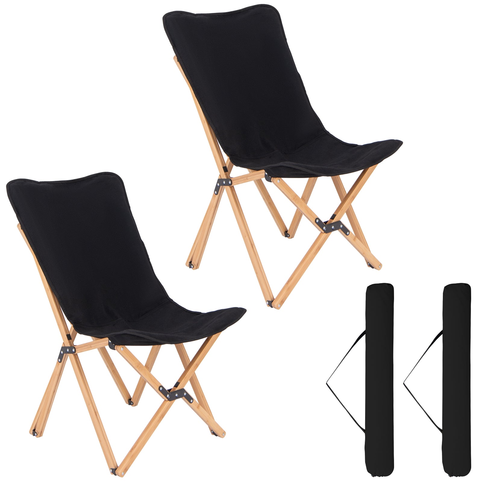 Set of 2 Bamboo Dorm Chair with Storage Pocket for Camping and Fishing, Black Camping Furniture   at Gallery Canada