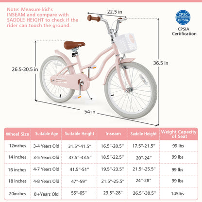 20 Inch Kids Bike with Training Wheels for Boys Girls, Pink Kids Bike at Gallery Canada